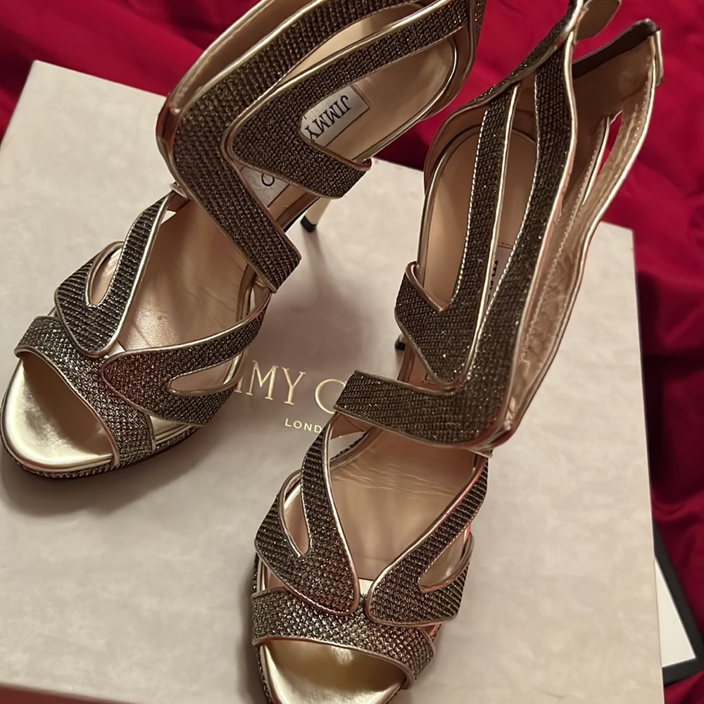 JIMMY CHOO Glitter Collar Sandal 36.5 Light Bronze - Picture 8 of 10